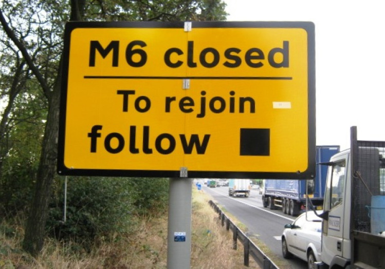 M6 closed sign on Motorway